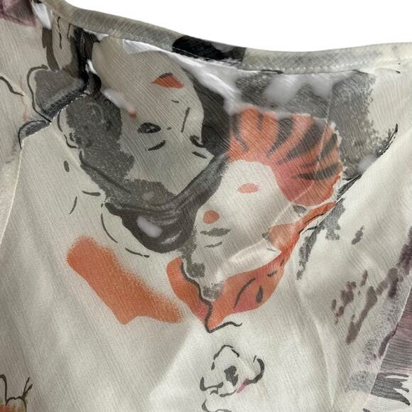 Vintage True Meaning Ivory Silk Floral Printed Ruffled Asymmetric Skirt Size 10 - Picture 2 of 10